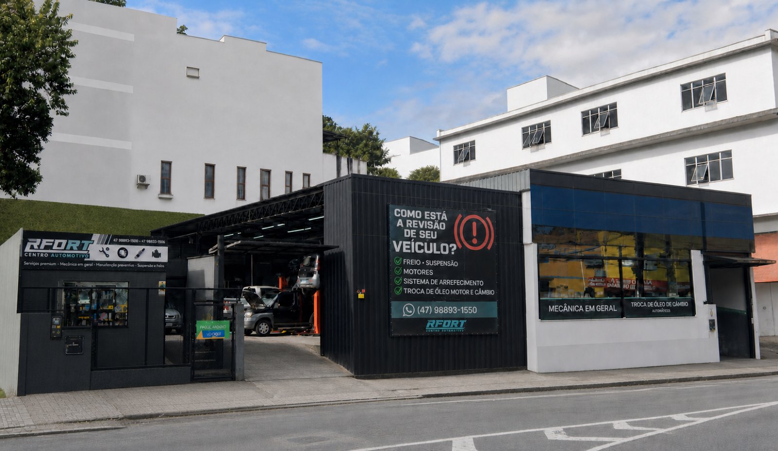 Fachada da RFORT Mecânica Automotiva, na R. São Paulo, Blumenau.